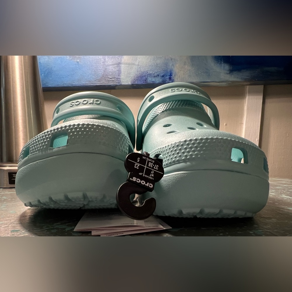 NEW with tags CROCS PLATFORM aqua blue green PURE WATER Women’s 7 - Picture 7 of 8